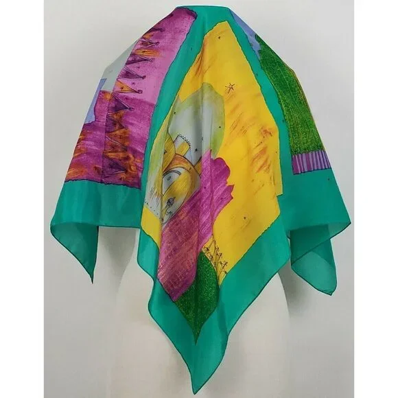 VTG Silk Scarf Hand Painted Middle Eastern Design 34" Square by Ellen Tracy - Picture 4 of 6